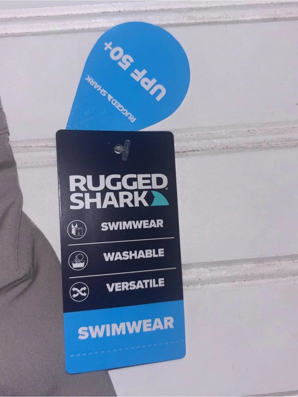 Rugged Shark Kids Gray Swim Trunks with Elastic Drawstring Waist Boys M (8)